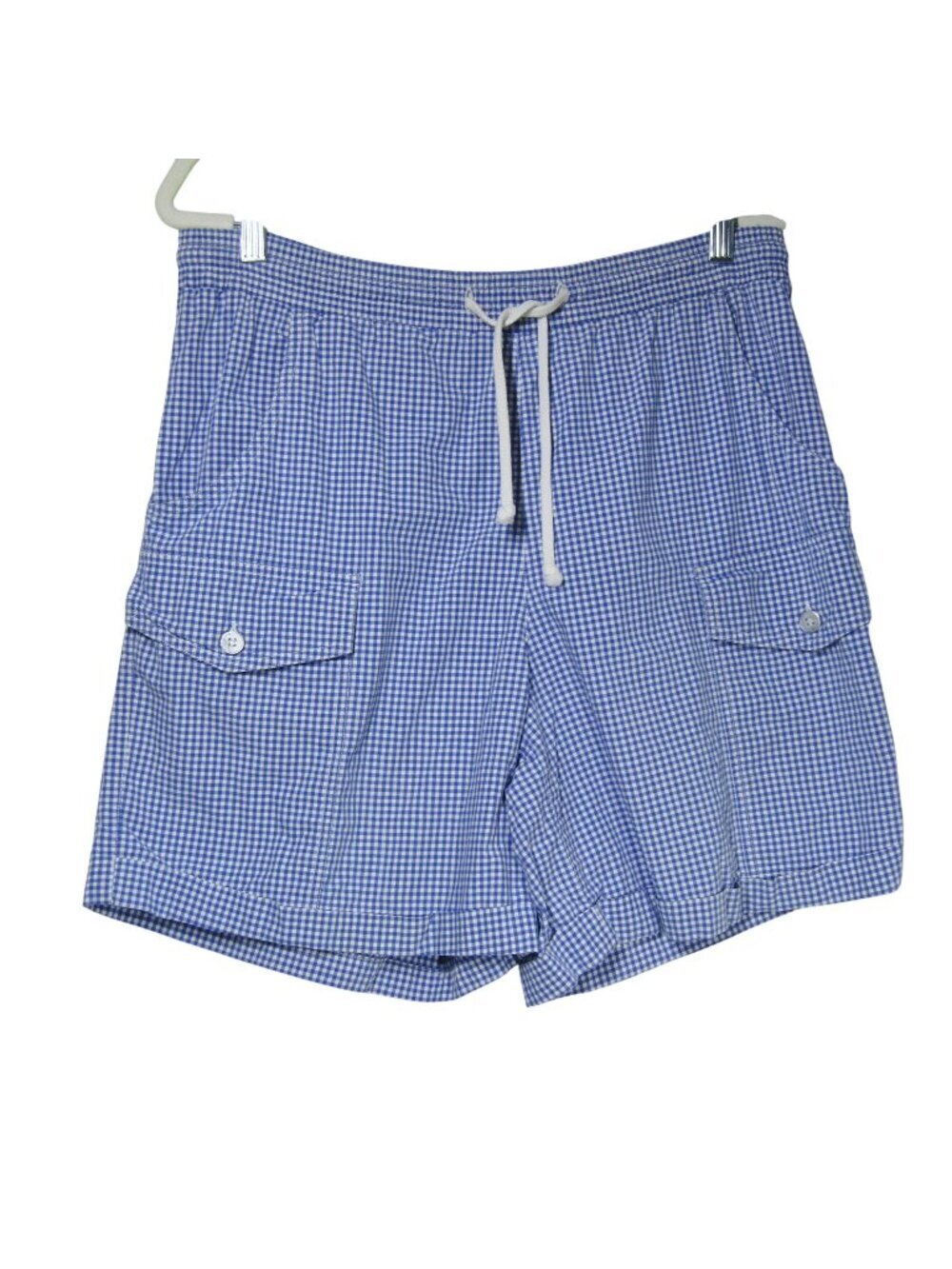 VTG GINGHAM Rockabilly Retro Beachy Coastal Blue Cottagecore Cargo Shorts M